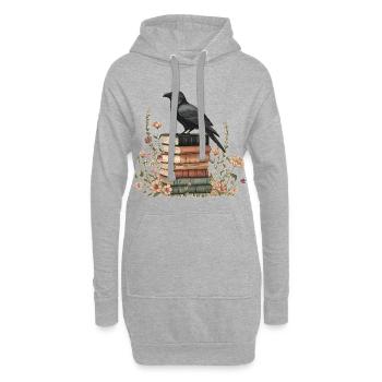 Rabe auf Bücherstapel - Hoodie-Kleid - Grau meliert - Vorne