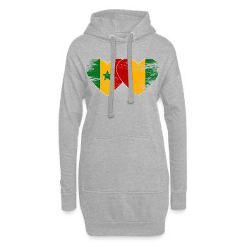 Senegal_Guinea_Flagge_Herz_used - Sweat-shirt à capuche long Femme - gris chiné - Devant