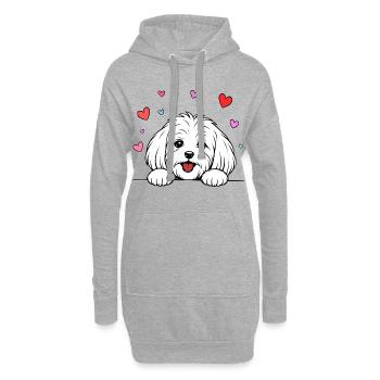 Malteser_Hund_mit_Pfoten_Herz_weiss - Hoodie-Kleid - Grau meliert - Vorne