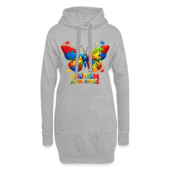 Autismus-Schmetterlings-Farbpuzzle-Geschenk - Hoodie-Kleid - Grau meliert - Vorne
