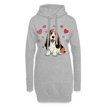 Basset-Hound_Hund_sitzendd_Herz_farbig - Hoodie-Kleid - Grau meliert - Vorne