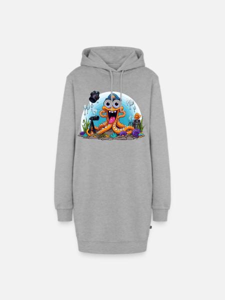 Tauchender Foto-Oktopus - Hoodie-Kleid - Grau meliert