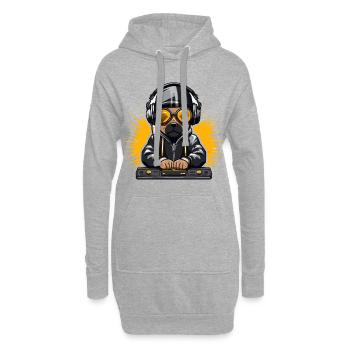 DJ Hund im Hoodie mit Kopfhörer - Hoodie-Kleid - Grau meliert - Vorne