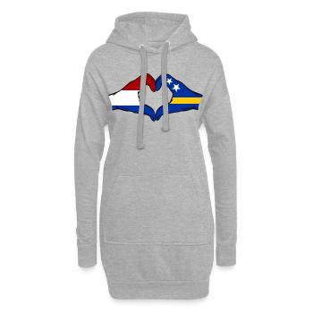 Mains du drapeau de Curaçao de la Hollande en forme de cœur utilisées - Sweat-shirt à capuche long Femme - gris chiné - Devant