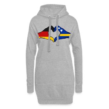 Deutschland_Curaçao_Flagge_Haende_Herzform_used - Sweat-shirt à capuche long Femme - gris chiné - Devant