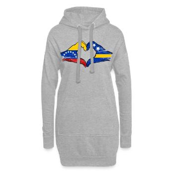 Mains du drapeau de Curaçao du Venezuela en forme de cœur utilisées - Sweat-shirt à capuche long Femme - gris chiné - Devant