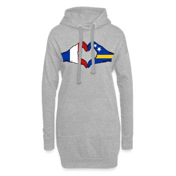 Drapeau de France Curaçao Mains en forme de cœur - Sweat-shirt à capuche long Femme - gris chiné - Devant