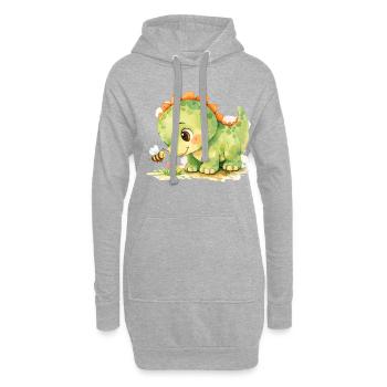Aquarell Dino beobachtet kleine Biene - Hoodie-Kleid - Grau meliert - Vorne