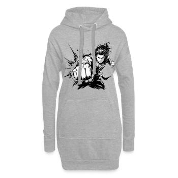 Combattant au poing pour les fans de manga et d’arts martiaux - Sweat-shirt à capuche long Femme - gris chiné - Devant