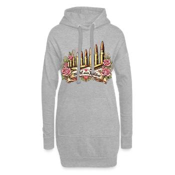 Nicht dein Kaliber – Kugeln & Rosen Design - Hoodie-Kleid - Grau meliert - Vorne