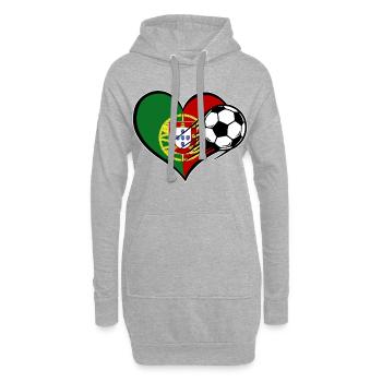 Portugal Flagge Fußball mit Herz - Hoodie-Kleid - Grau meliert - Vorne
