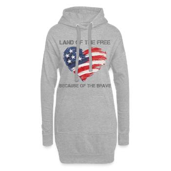 USA Herz - Land of the Free because of the Brave - Hoodie-Kleid - Grau meliert - Vorne