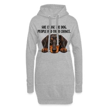 Mama Dackel Sie hat den Hund gewählt - Hoodie-Kleid - Grau meliert - Vorne