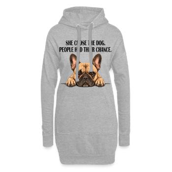 Maman bouledogue français, elle a choisi le chien - Sweat-shirt à capuche long Femme - gris chiné - Devant