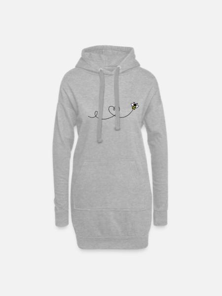 Herz im Flug: Biene und Flugbahn - Hoodie-Kleid - Grau meliert