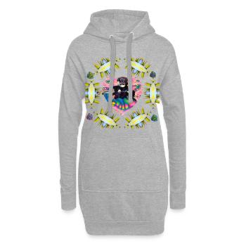 Rüde Lobo - Hund-Katze-Herz-Muster in Hochstimmung - Hoodie-Kleid - Grau meliert - Vorne