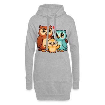 Eulen Familie - Hoodie-Kleid - Grau meliert - Vorne