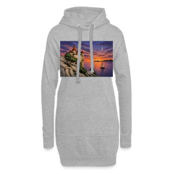 Château au clair de lune près de la mer du Couchant du Soleil - Sweat-shirt à capuche long Femme - gris chiné - Devant