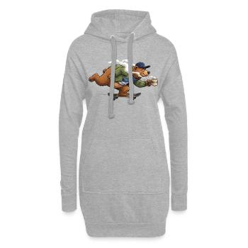 Skaterbär mit heißem Kaffee - Hoodie-Kleid - Grau meliert - Vorne