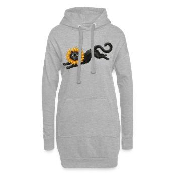 Chat noir à crinière de tournesol - Sweat-shirt à capuche long Femme - gris chiné - Devant