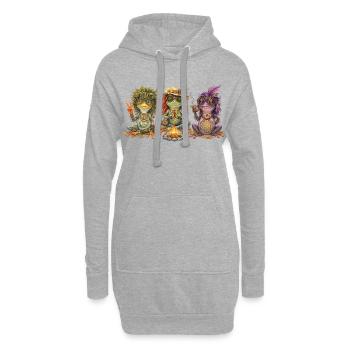 Trois grenouilles bohèmes autour du feu de camp - Sweat-shirt à capuche long Femme - gris chiné - Devant