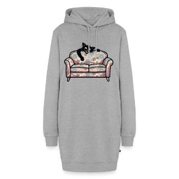 Chat noir coquin derrière le canapé à fleurs - Sweat-shirt à capuche long Femme - gris chiné - Devant
