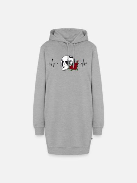 Motorrad Shirt – Lifeline mit Helm & Rosen - Hoodie-Kleid - Grau meliert