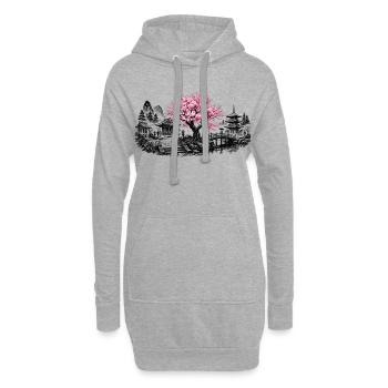 Jardin du temple japonais des cerisiers en fleurs - Sweat-shirt à capuche long Femme - gris chiné - Devant