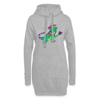 Liebender Leguan mit Sombrero und Herz - Hoodie-Kleid - Grau meliert - Vorne