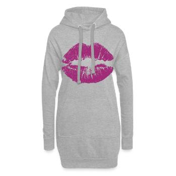 Kussmund mit Lippenstift Lippe Abdruck pink - Hoodie-Kleid - Grau meliert - Vorne