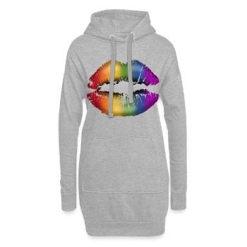 Lèvres embrassables avec du rouge à lèvres LGBTQ Rainbow - Sweat-shirt à capuche long Femme - gris chiné - Devant