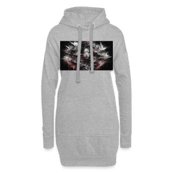 Dark Asia Punk Art Frau Porträt T-Shirt Bild - Hoodie-Kleid - Grau meliert - Vorne