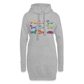 Teckels colorés : Dachshund drôle de chiens de bande dessinée - Sweat-shirt à capuche long Femme - gris chiné - Devant