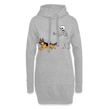 Halloween, Schäferhund, Skelett - Hoodie-Kleid - Grau meliert - Vorne
