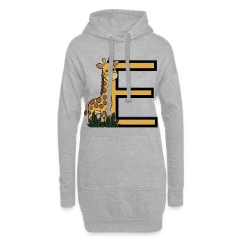 Giraffe mit Buchstabe E - Hoodie-Kleid - Grau meliert - Vorne