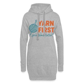 Häkelliebhaber-Garn Erste Probleme später Lustig - Hoodie-Kleid - Grau meliert - Vorne