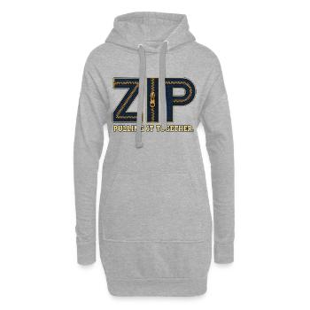 ZIP – Umarme alles | Ein Wortspiel mit einem Schloss - Hoodie-Kleid - Grau meliert - Vorne