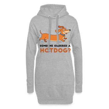 Hotdog? Verspielte Dackler-Illustration - Hoodie-Kleid - Grau meliert - Vorne