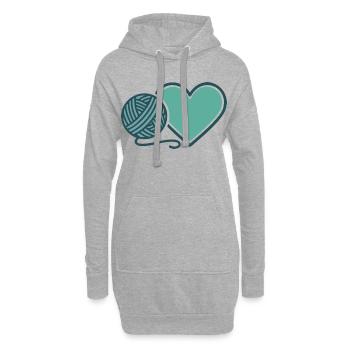 Lustige Häkelgarnliebhaber Herz-Häkelnadel - Hoodie-Kleid - Grau meliert - Vorne