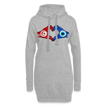 Drapeau du nazar de Tunisie Mains en forme de cœur utilisé - Sweat-shirt à capuche long Femme - gris chiné - Devant
