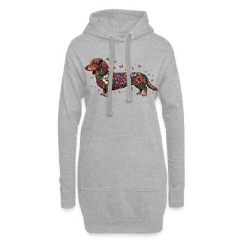Motif floral teckel - Sweat-shirt à capuche long Femme - gris chiné - Devant