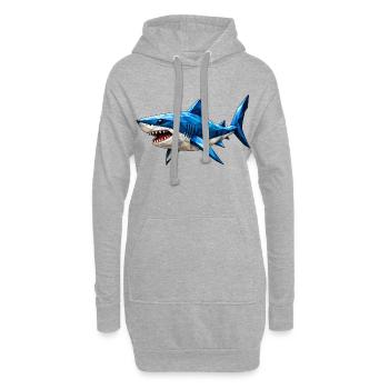 Requin low poly - Sweat-shirt à capuche long Femme - gris chiné - Devant