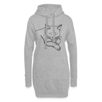 Silhouette du chat endormi aux lignes noires - Sweat-shirt à capuche long Femme - gris chiné - Devant