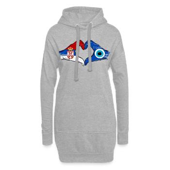 Mains du drapeau du Nazar serbe en forme de cœur utilisées - Sweat-shirt à capuche long Femme - gris chiné - Devant