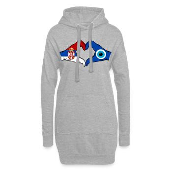 Drapeau du Nazar de Serbie Mains en forme de cœur - Sweat-shirt à capuche long Femme - gris chiné - Devant