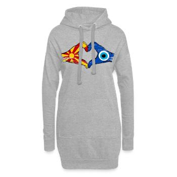 Drapeau du drapeau de Macédoine Nazar Mains en forme de cœur utilisé - Sweat-shirt à capuche long Femme - gris chiné - Devant