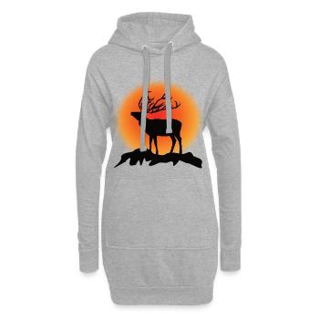 Cerf Rennais Silhouette Coucher de soleil - Sweat-shirt à capuche long Femme - gris chiné - Devant
