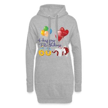 60e Joyeux anniversaire ballons bougies et cadeaux - Sweat-shirt à capuche long Femme - gris chiné - Devant
