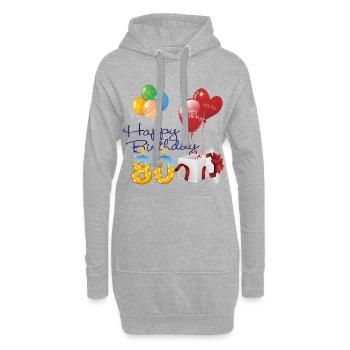 80. Alles Gute zum Geburtstag Luftballons vorhanden & Kerzen - Hoodie-Kleid - Grau meliert - Vorne