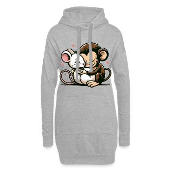 Câlin Singe Et Souris Amoureux - Sweat-shirt à capuche long Femme - gris chiné - Devant